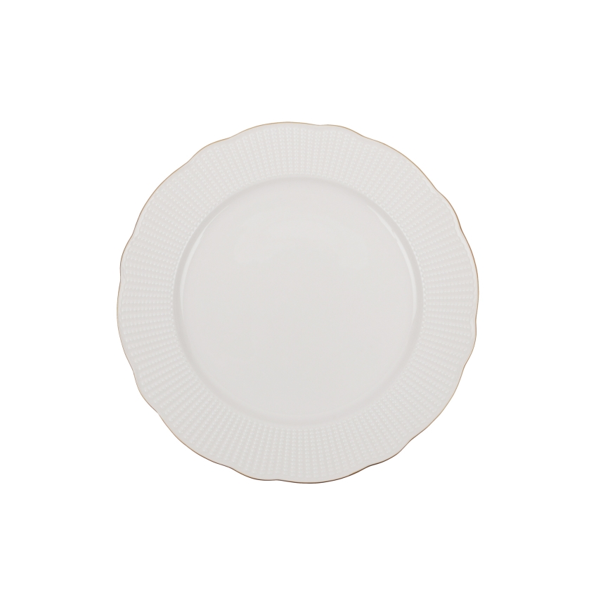 Service de table 24 pièces en porcelaine blanche avec finitions dorées