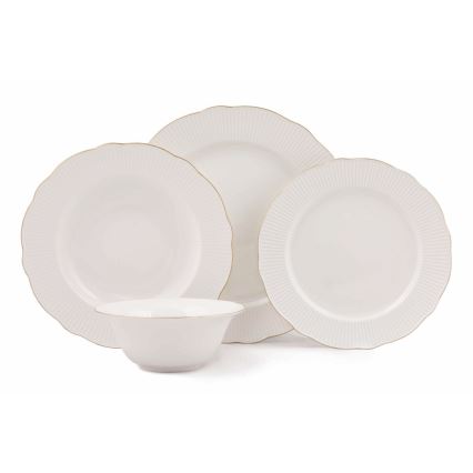 Service de table 24 pièces en porcelaine blanche avec finitions dorées