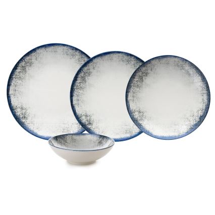 Service de table 24 pièces en porcelaine blanche et bleue