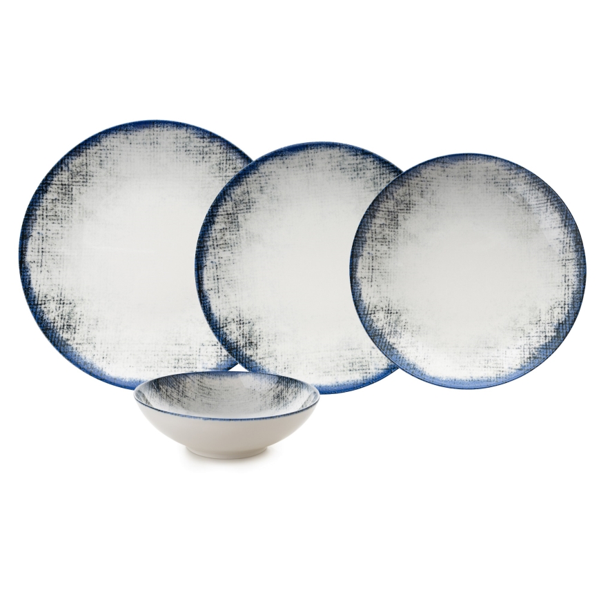 Service de table 24 pièces en porcelaine blanche et bleue