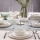 Service de table 24 pièces en porcelaine blanche, finition argentée