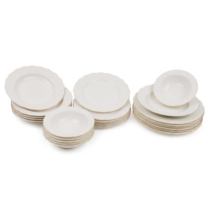 Service de table 24 pièces en porcelaine blanche, finitions dorées