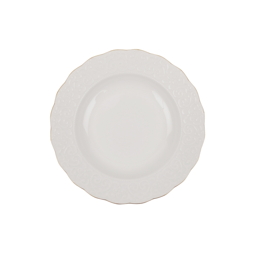 Service de table 24 pièces en porcelaine blanche, finitions dorées