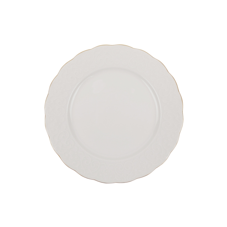 Service de table 24 pièces en porcelaine blanche, finitions dorées