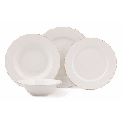 Service de table 24 pièces en porcelaine blanche, finitions dorées