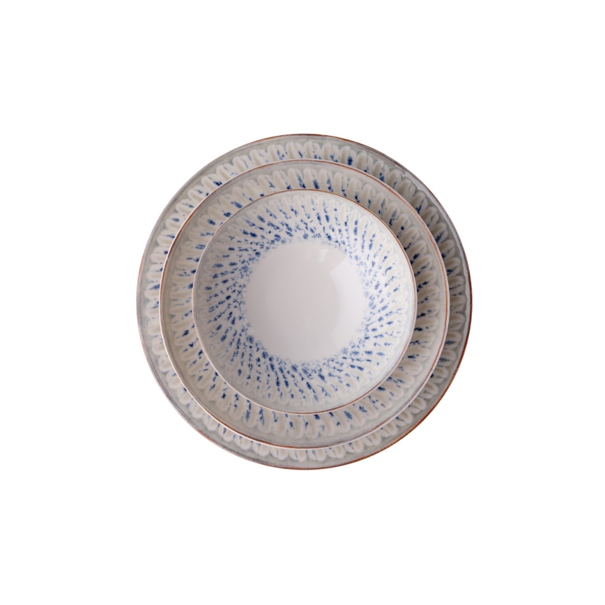 Service de table 24 pièces en porcelaine, bleu/beige
