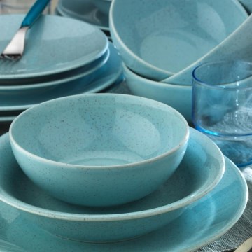 Service de table 24 pièces en porcelaine, bleu élégant