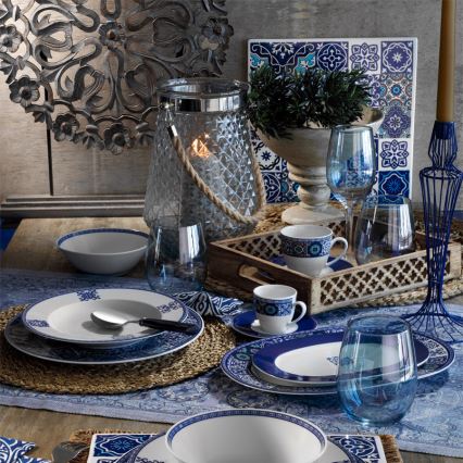 Service de table 24 pièces en porcelaine, bleu