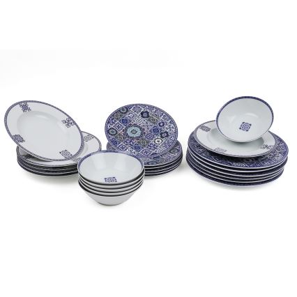 Service de table 24 pièces en porcelaine, bleu