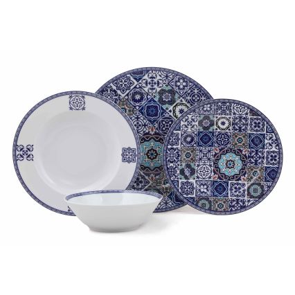 Service de table 24 pièces en porcelaine, bleu