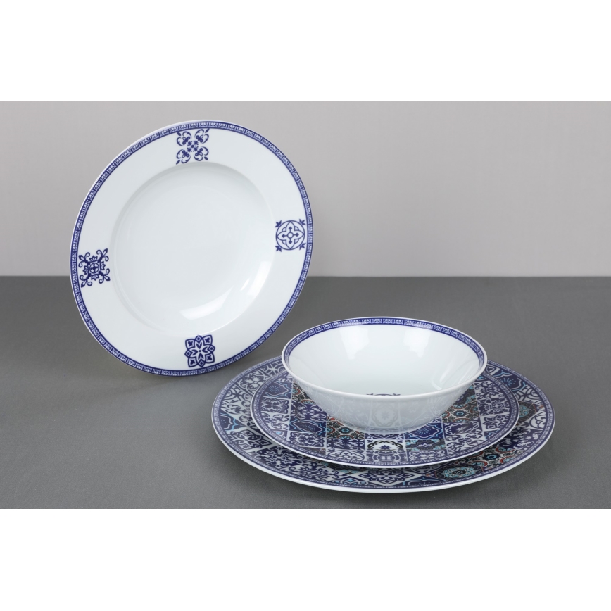 Service de table 24 pièces en porcelaine, bleu