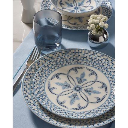 Service de table 24 pièces en porcelaine, bleu