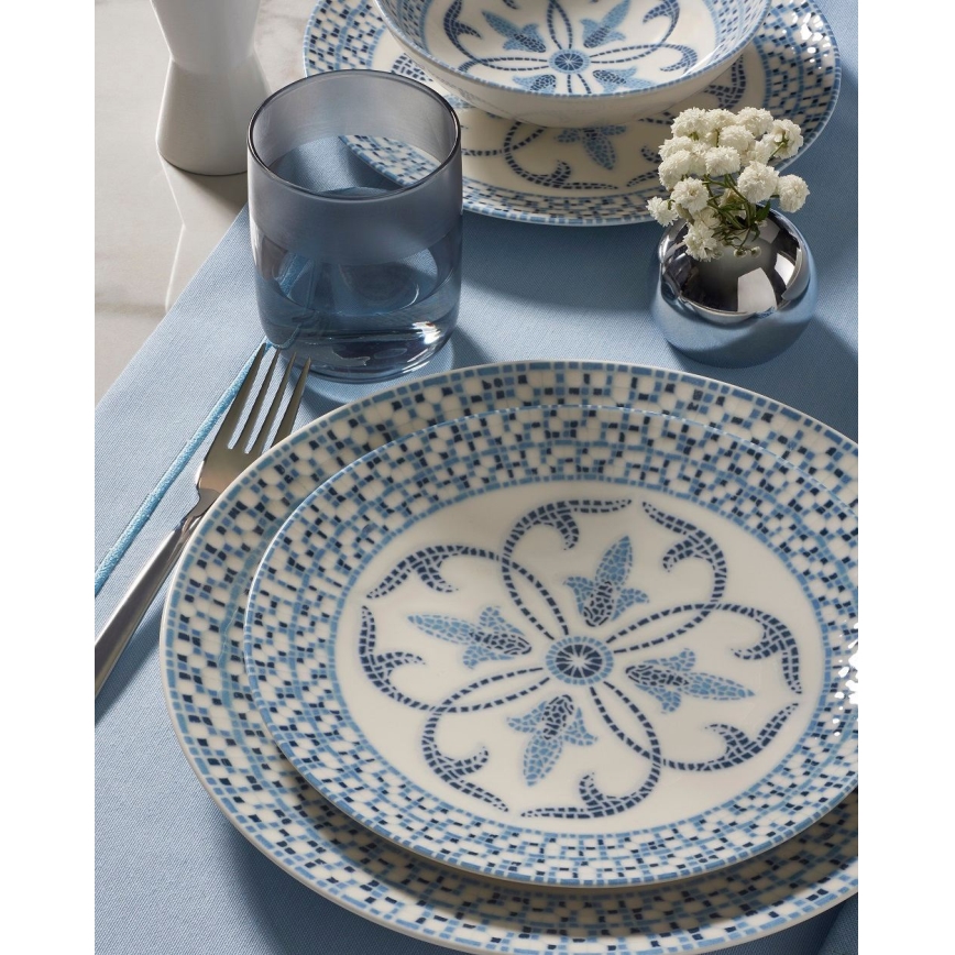 Service de table 24 pièces en porcelaine, bleu