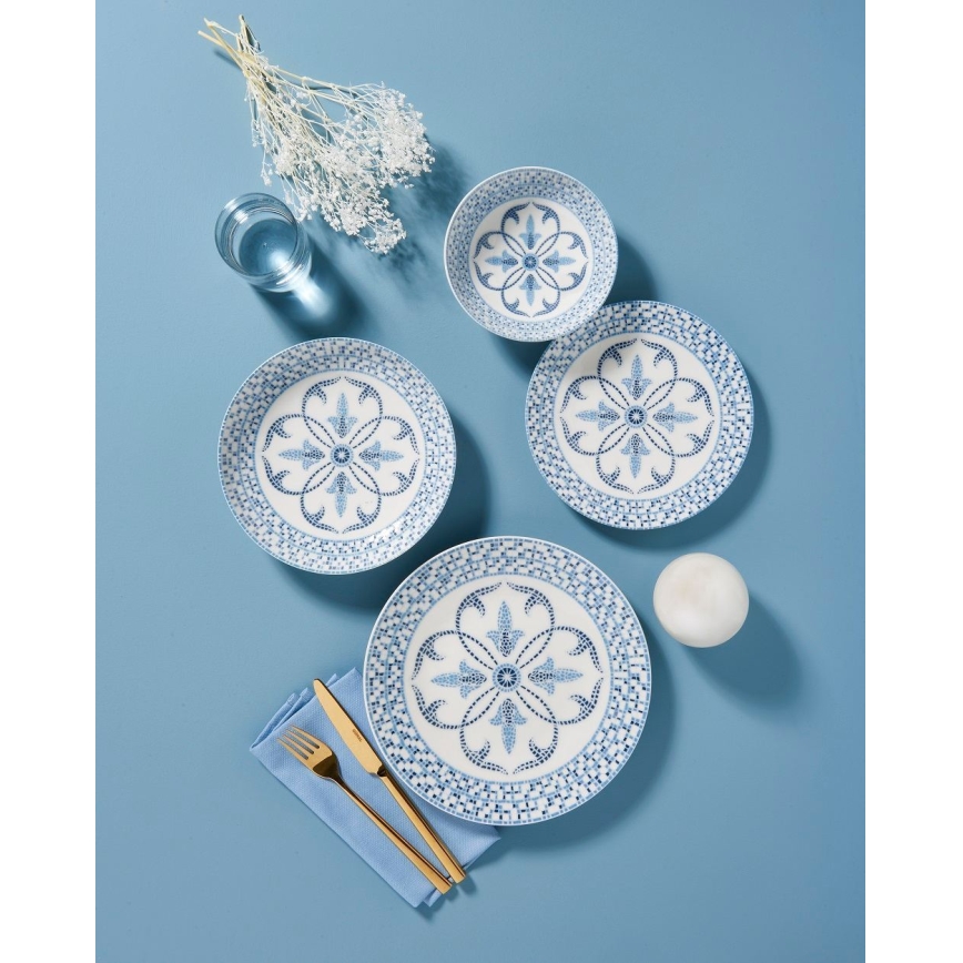 Service de table 24 pièces en porcelaine, bleu