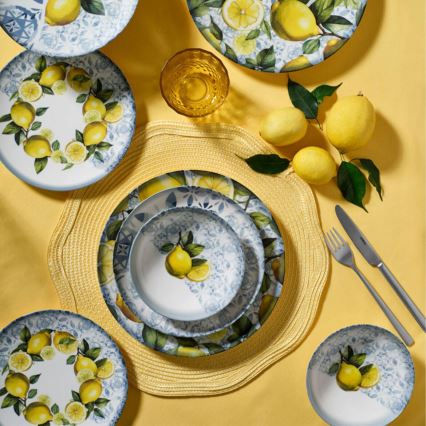 Service de table 24 pièces en porcelaine, bleu/jaune/vert