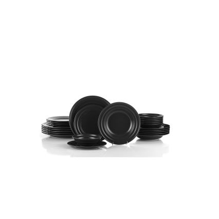 Service de table 24 pièces en porcelaine, coloris noir