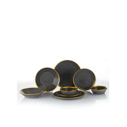 Service de table 24 pièces en porcelaine, finition anthracite et dorée