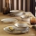 Service de table 24 pièces en porcelaine, gris et doré