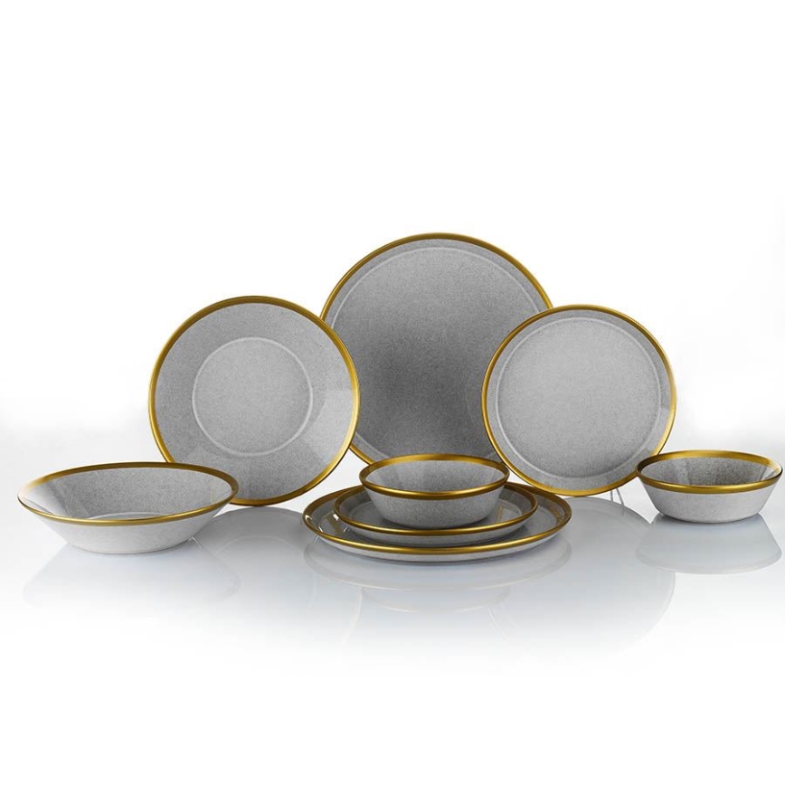 Service de table 24 pièces en porcelaine, gris et doré