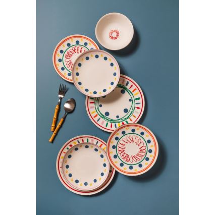 Service de table 24 pièces en porcelaine, multicolore