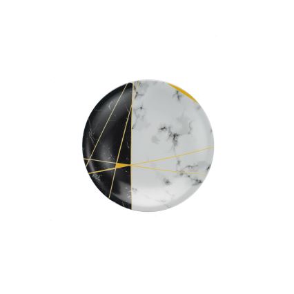 Service de table 24 pièces en porcelaine, noir/blanc/doré