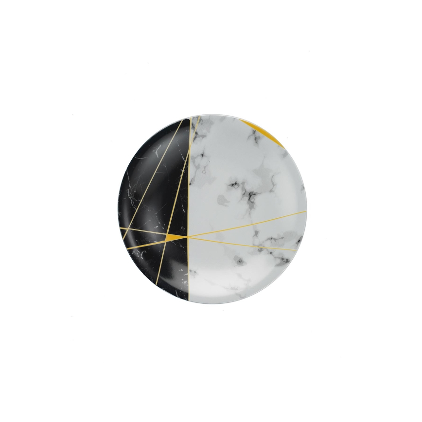 Service de table 24 pièces en porcelaine, noir/blanc/doré