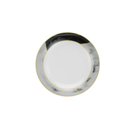 Service de table 24 pièces en porcelaine, noir/blanc/doré