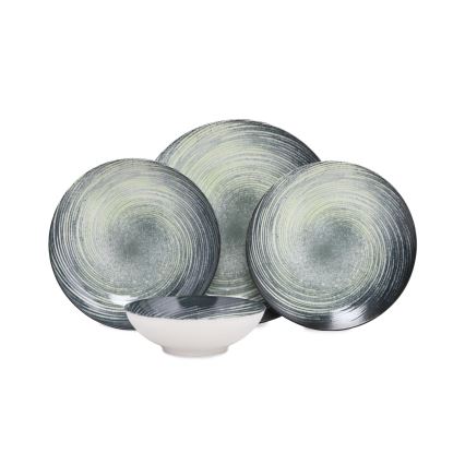 Service de table 24 pièces en porcelaine, vert/noir