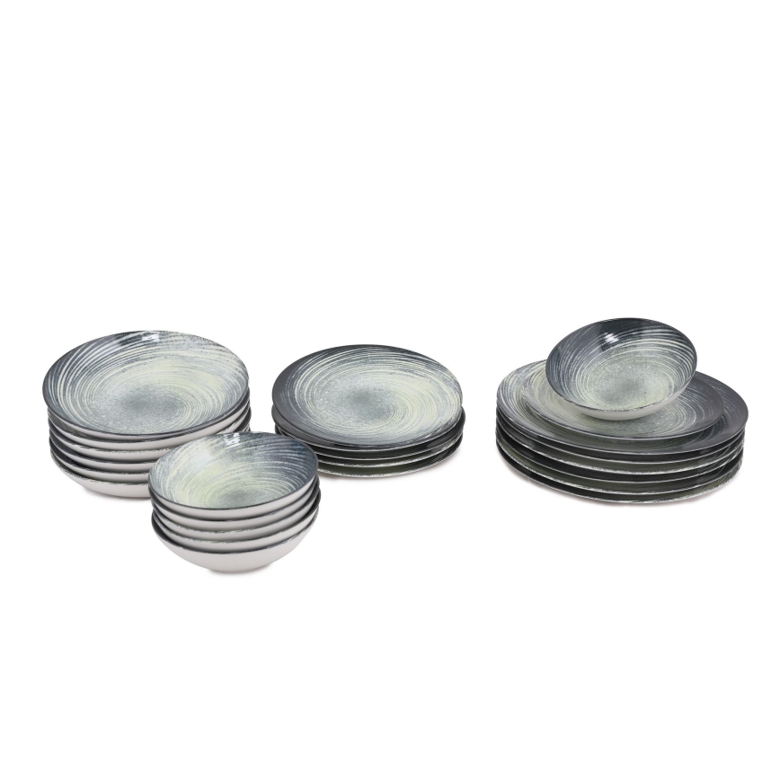 Service de table 24 pièces en porcelaine, vert/noir