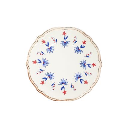 Service de table 24 pièces en porcelaine — blanc, bleu et rouge