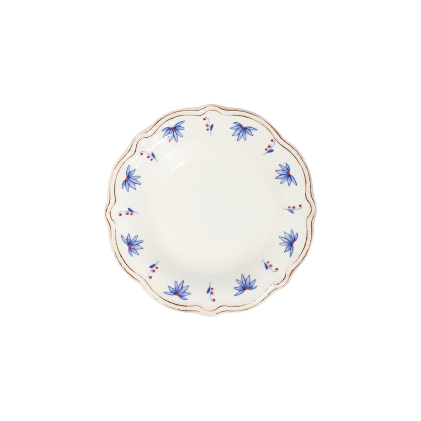 Service de table 24 pièces en porcelaine — blanc, bleu et rouge