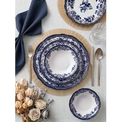 Service de table 24 pièces en porcelaine — blanc et bleu