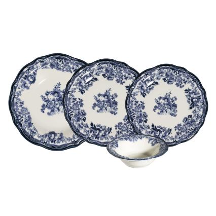 Service de table 24 pièces en porcelaine — blanc et bleu