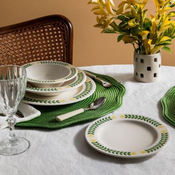 Service de table 24 pièces en porcelaine — blanc, vert et jaune