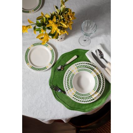 Service de table 24 pièces en porcelaine — blanc, vert et jaune