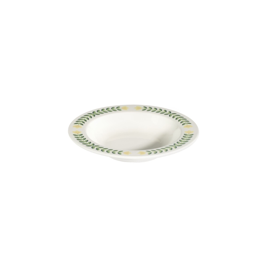 Service de table 24 pièces en porcelaine — blanc, vert et jaune
