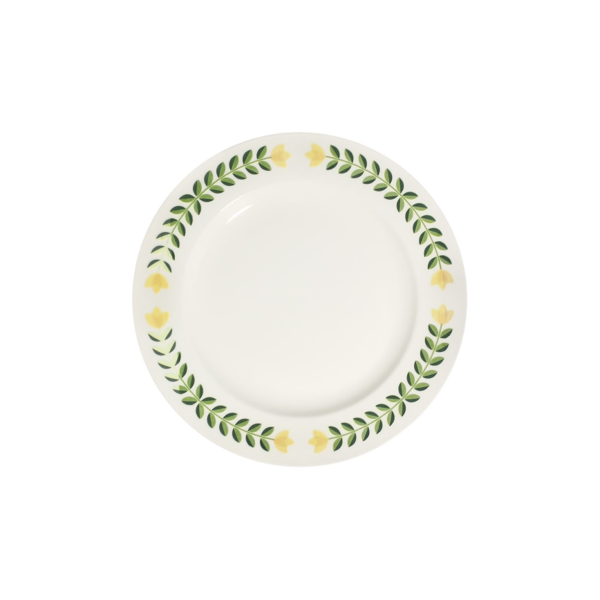 Service de table 24 pièces en porcelaine — blanc, vert et jaune