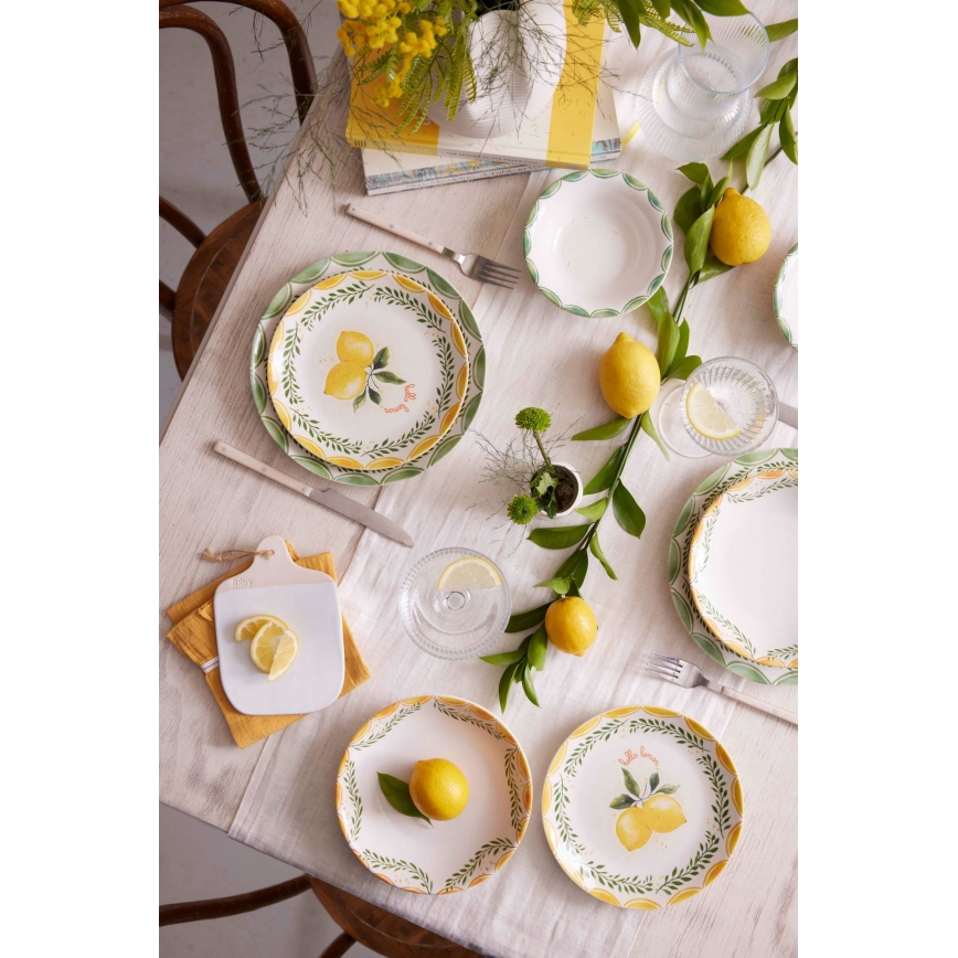 Service de table 24 pièces jaune/blanc/vert/porcelaine
