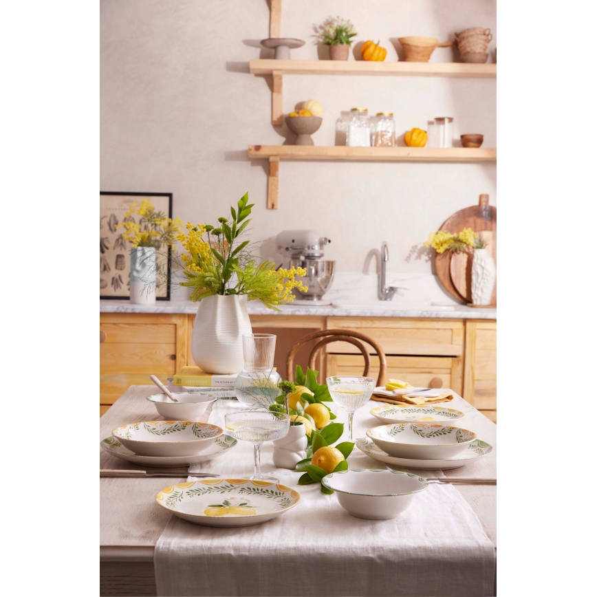 Service de table 24 pièces jaune/blanc/vert/porcelaine