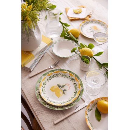 Service de table 24 pièces jaune/blanc/vert/porcelaine