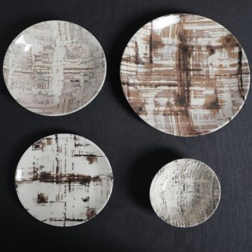 Service de table 24 pièces, marron/blanc, en porcelaine