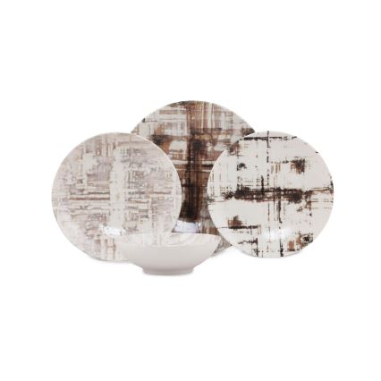 Service de table 24 pièces, marron/blanc, en porcelaine