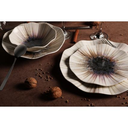 Service de table 24 pièces marron/porcelaine