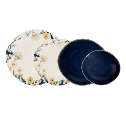 Service de table 24 pièces multicolore/bleu/porcelaine