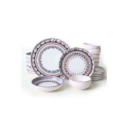 Service de table 24 pièces, multicolore en grès