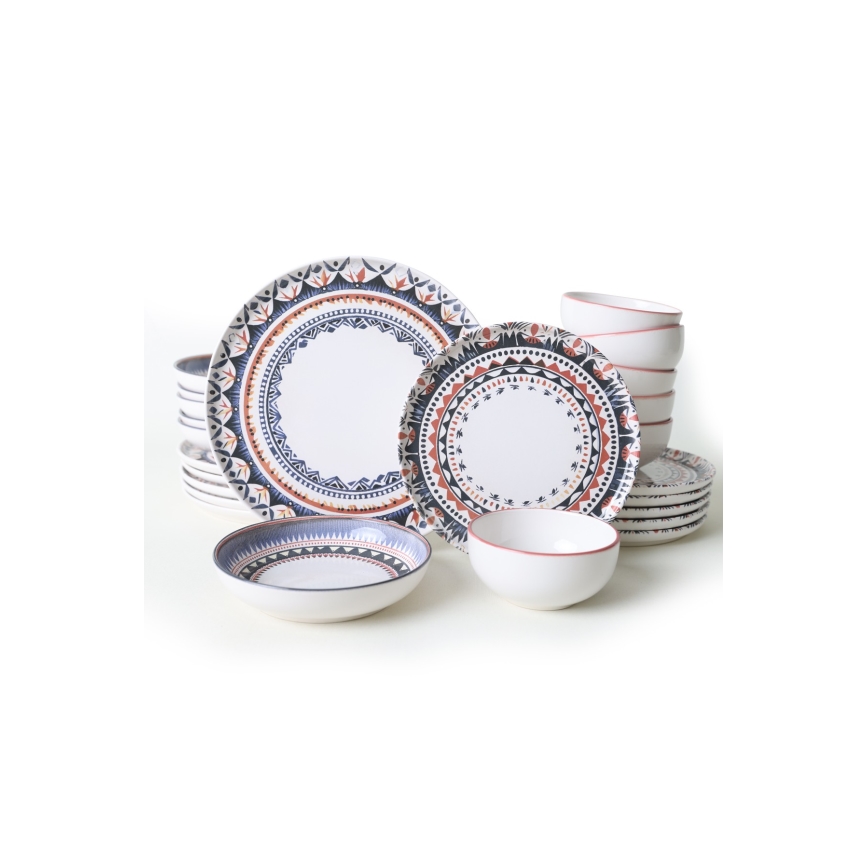 Service de table 24 pièces, multicolore en grès