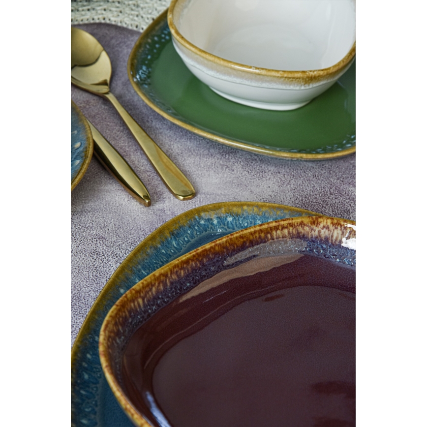 Service de table 24 pièces multicolore en grès