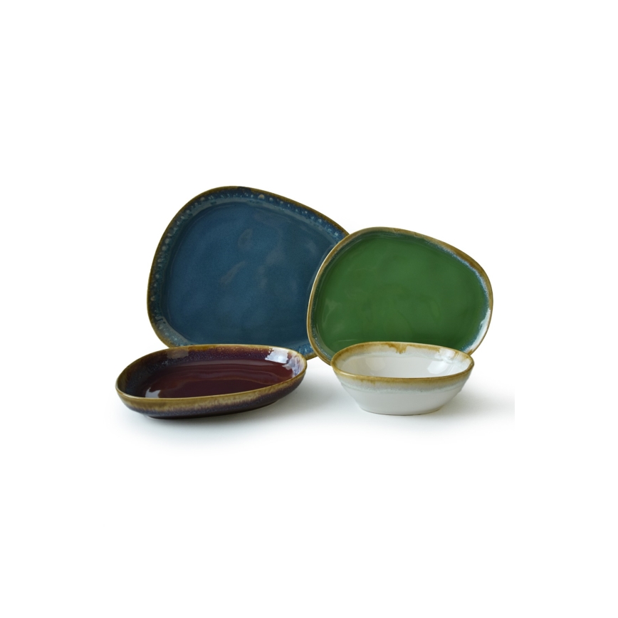 Service de table 24 pièces multicolore en grès