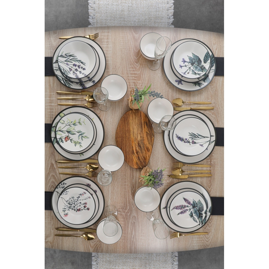 Service de table 24 pièces, multicolore, en grès