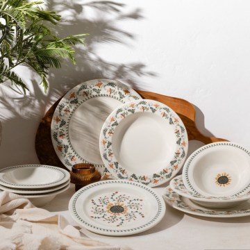 Service de table 24 pièces multicolore en porcelaine